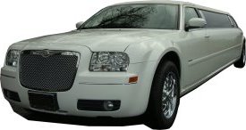 White Chrysler limo for hire, School Proms, Birthday celebrations and anniversaries. Cars for Stars (Glasgow)